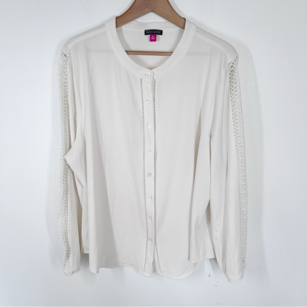 Vince Camuto Ivory Long Sleeve Button Up Blouse XXL Lace